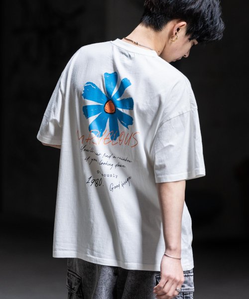 Rocky Monroe(ロッキーモンロー)/Tシャツ 半袖 バックプリント メンズ レディース カットソー クルーネック グラフィック FLOWER 花 ワンポイント ピグメント加工 ヴィンテージライク /img05