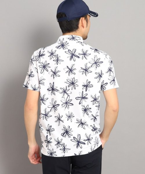 【UVカット/防透け】ラインフラワー柄 半袖ポロシャツ 