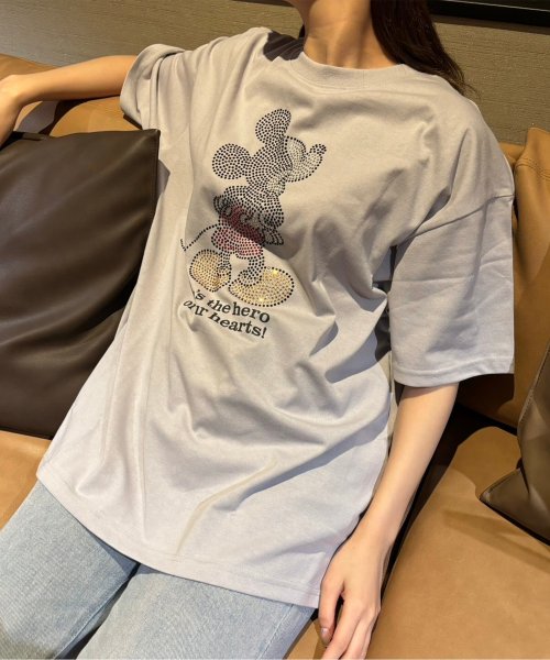 DISNEY(DISNEY)/【DISNEY/ディズニー】天竺 Mickey Mouseラインストーン半袖BIG Tシャツ/img07