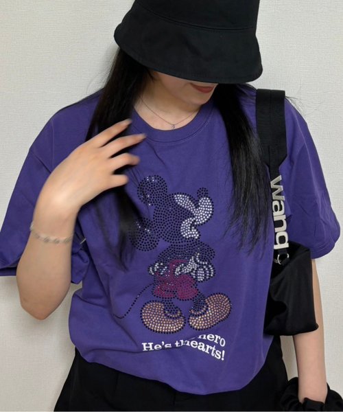 DISNEY(DISNEY)/【DISNEY/ディズニー】天竺 Mickey Mouseラインストーン半袖BIG Tシャツ/img08