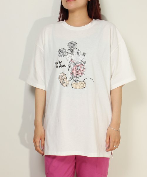 DISNEY(DISNEY)/【DISNEY/ディズニー】天竺 Mickey Mouseラインストーン半袖BIG Tシャツ/img11
