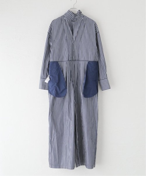 ストライプシャツオールインワン 