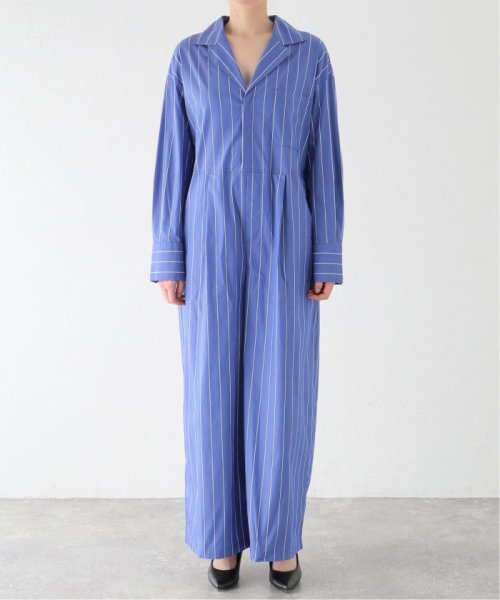 ストライプシャツオールインワン 
