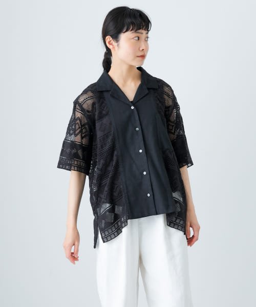 KAGURE(かぐれ)/レースオープンカラーシャツ/img01