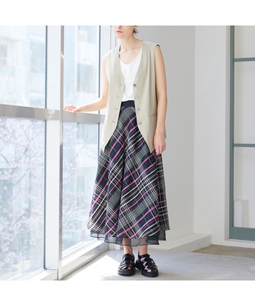 シアーチェックボリュームスカート 