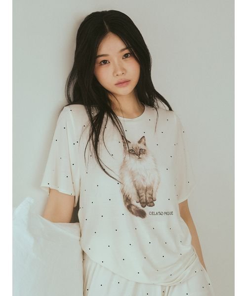 gelato pique(gelato pique)/CATドット柄ワンポイントTシャツ/img07