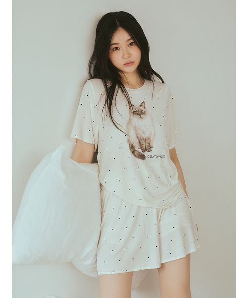 gelato pique(gelato pique)/【ONLINE限定】CATドット柄ワンポイントTシャツ＆ショートパンツセット/img01