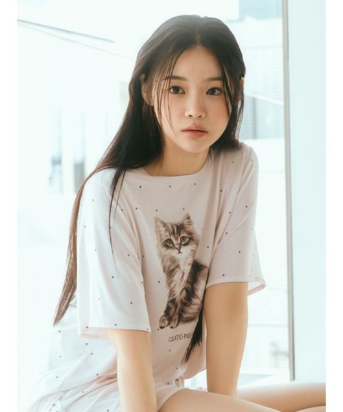 gelato pique(gelato pique)/【ONLINE限定】CATドット柄ワンポイントTシャツ＆ショートパンツセット/img04