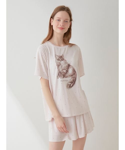 gelato pique(gelato pique)/【ONLINE限定】CATドット柄ワンポイントTシャツ＆ショートパンツセット/img06