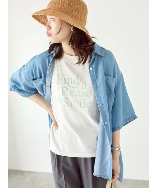 Samansa Mos2 blue(サマンサモスモス ブルー)/【シルケットバイオ】ゆるTシャツ/img01
