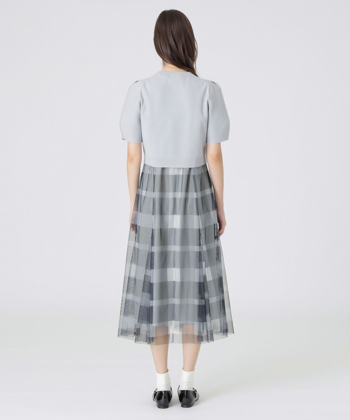 美人百花コラボブルーレーベルクレストブリッジチュールニットセットアップ【美品】 美人百花コラボ】クレストブリッジチェックチュールニットセットアップ