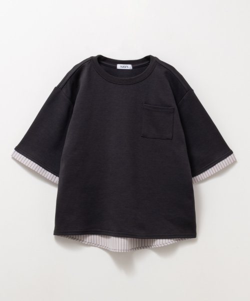 MAC HOUSE(kid's)(マックハウス（キッズ）)/NAVY ネイビー ポンチ素材 布帛切替えプルオーバー KMH241016/img03