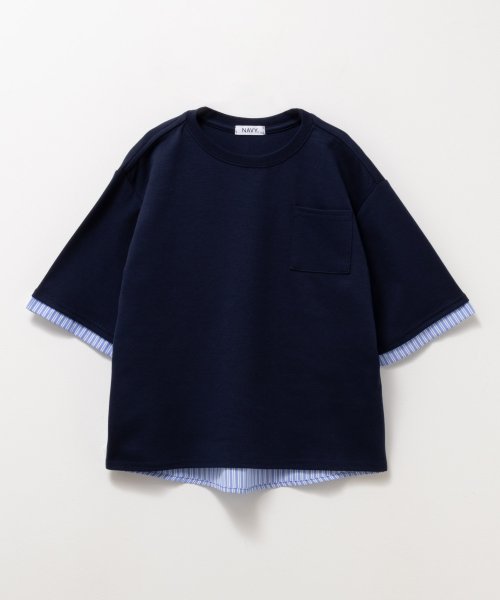 MAC HOUSE(kid's)(マックハウス（キッズ）)/NAVY ネイビー ポンチ素材 布帛切替えプルオーバー KMH241016/img05