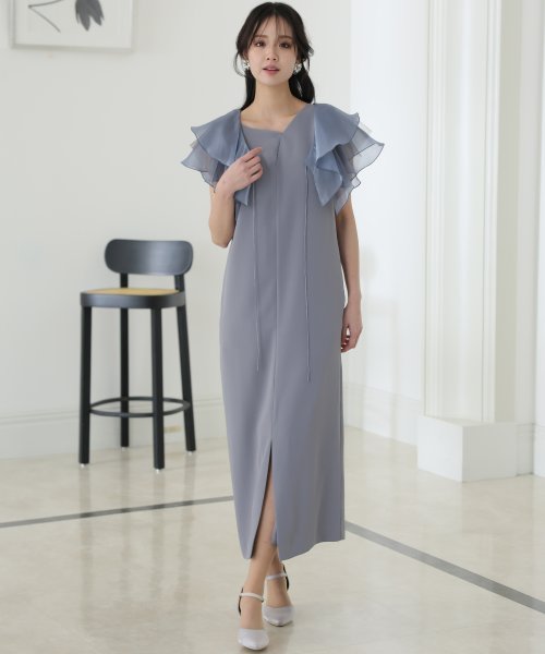 ラッフル付け襟ワンピース 　ポリエステル100% 表地