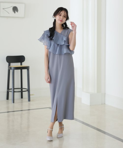 ラッフル付け襟ワンピース 　ポリエステル100% 表地