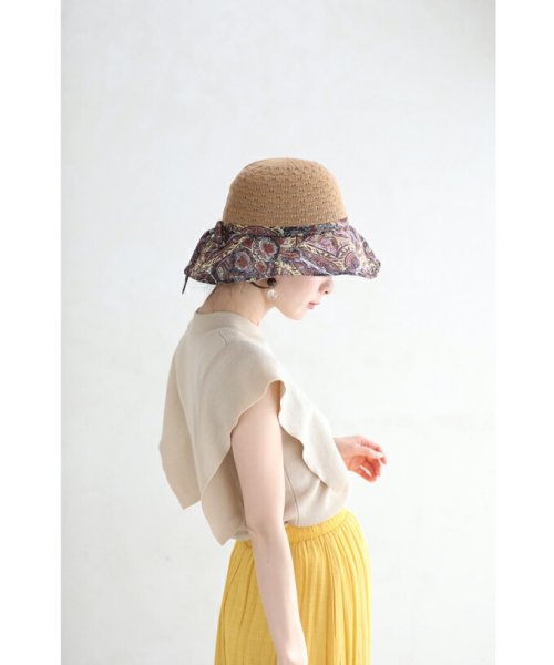CAWAII(カワイイ)/【母の日ギフトラッピング】型を変えられるワイヤー入り。異素材合わせのスカーフ柄帽子/img10