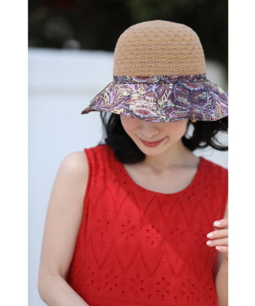 CAWAII(カワイイ)/【母の日ギフトラッピング】型を変えられるワイヤー入り。異素材合わせのスカーフ柄帽子/img16