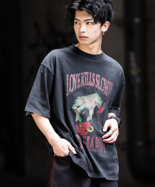 Rocky Monroe(ロッキーモンロー)/プリントTシャツ 半袖 メンズ レディース カットソー ビッグシルエット オーバーサイズ クールネック スカル イーグル ラビット ハンド 蜘蛛 ロゴ カジュア/img21