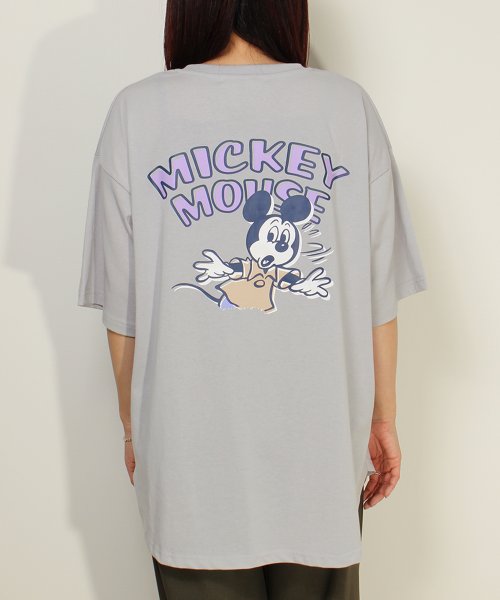 DISNEY(DISNEY)/【DISNEY/ディズニー】天竺 Mickey Mouse刺繍 半袖裾ラウンドBIG Tシャツ/img10