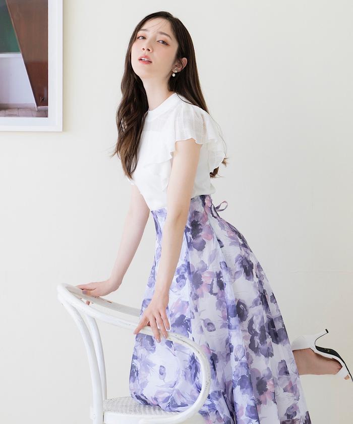オリジナル水彩ぼかしフラワーフレアスカート 商品説明【華やかさの中