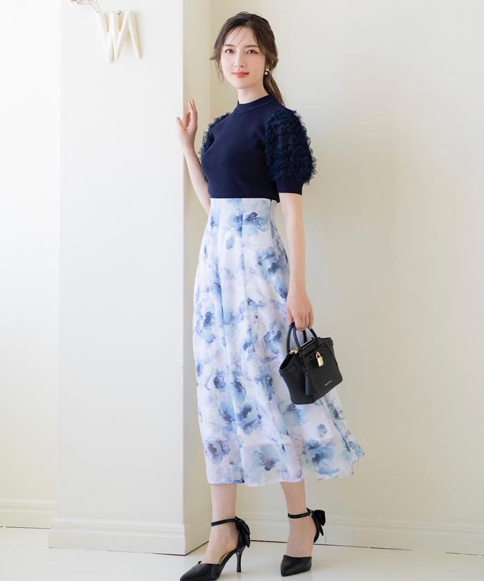 オリジナル水彩ぼかしフラワーフレアスカート 商品説明【華やかさの中