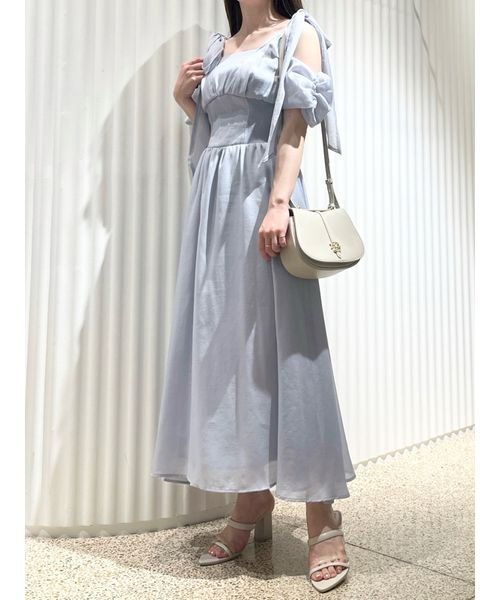 リボンショルダーウエストリブワンピース 予めご了承ください