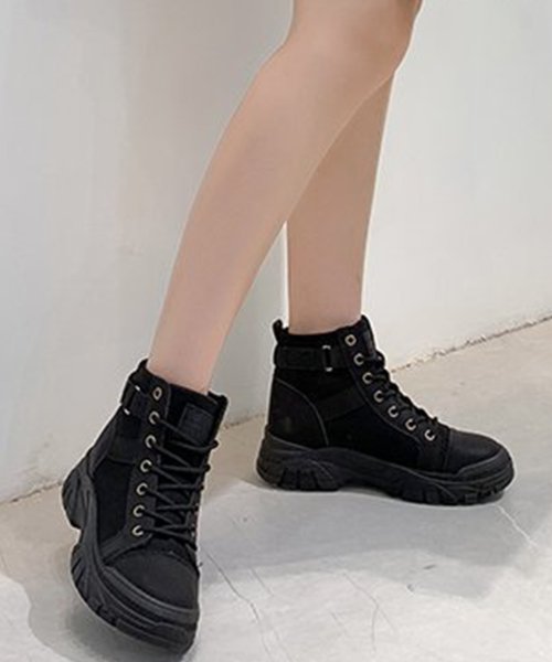 Dewlily(デューリリー)/厚底レースアップスニーカー レディース 10代 20代 30代 韓国ファッション カジュアル シューズ 靴 可愛い シンプル 大人 白 黒 歩きやすい/img02