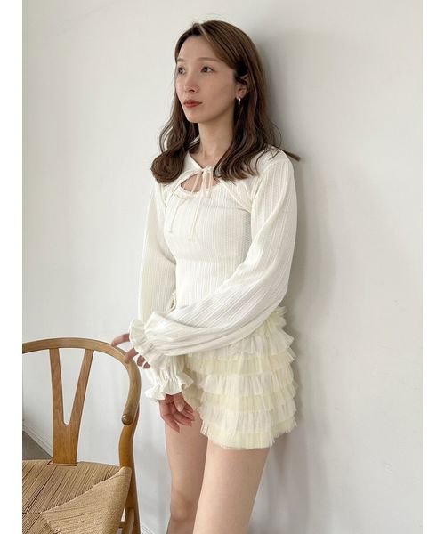 【SNIDEL HOME × 新木優子】シャーリングウエストチュールショートパンツ