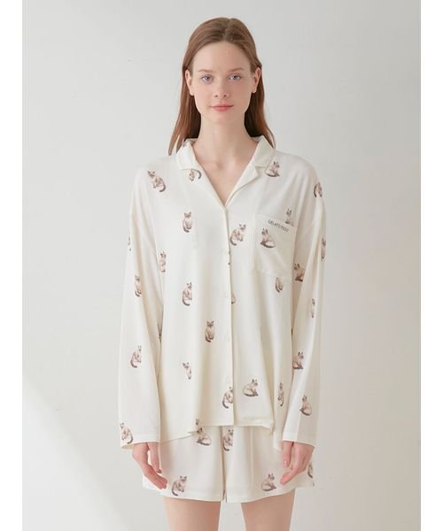 【ラッピング済み】CAT柄シャツ＆ショートパンツSET 予めご了承ください 5cm ラッピング済み 裾幅