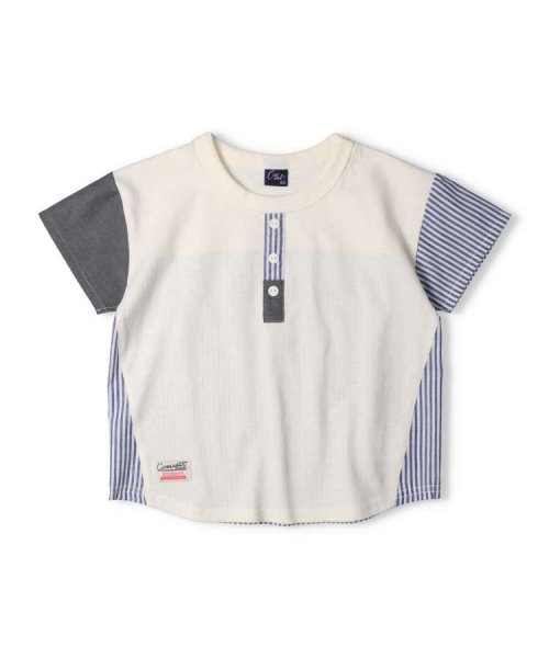 Crescent(クレセント)/【子供服】 crescent (クレセント) ヘンリーネック風異素材切替半袖Tシャツ 80cm～130cm N32808/img01