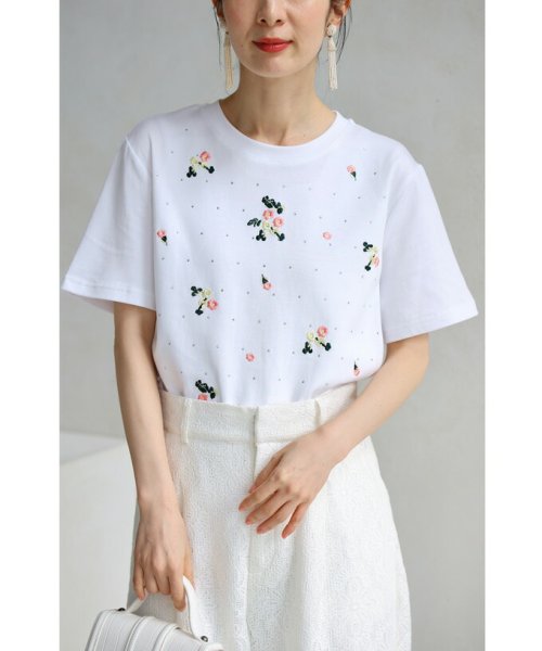 CAWAII(カワイイ)/ストーンの煌めき連なる花刺繍のTシャツトップス/img06