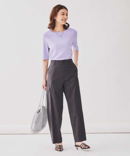 【清涼感／5分袖】袖スリット　ハイゲージプルオーバーニット 