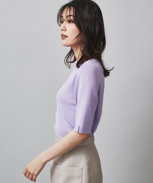 【清涼感／5分袖】袖スリット　ハイゲージプルオーバーニット 