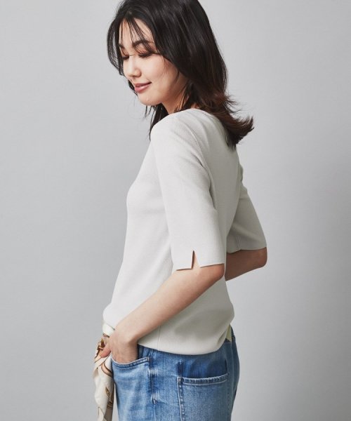 【清涼感／5分袖】袖スリット　ハイゲージプルオーバーニット 