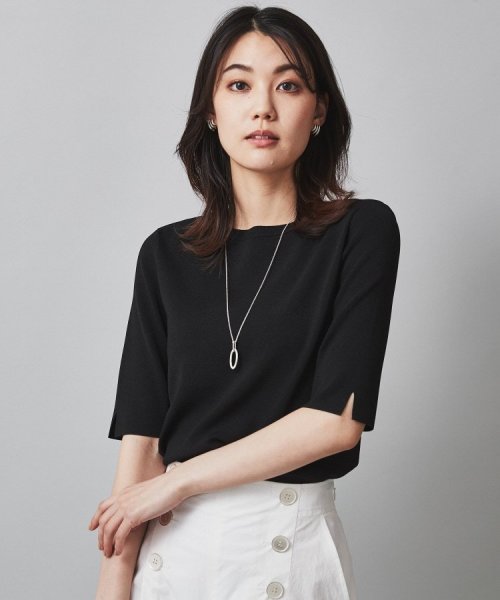 【清涼感／5分袖】袖スリット　ハイゲージプルオーバーニット 