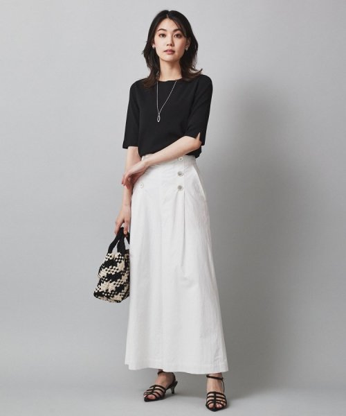 【清涼感／5分袖】袖スリット　ハイゲージプルオーバーニット 