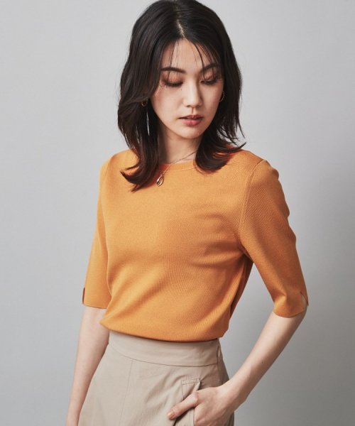 【清涼感／5分袖】袖スリット　ハイゲージプルオーバーニット 