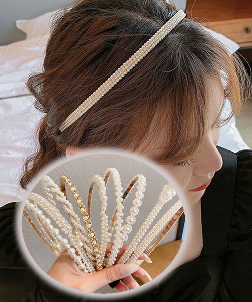 shoppinggo(ショッピングゴー)/カチューシャ パール 大人 ヘアバンド ヘッドアクセサリー シック 細め 結婚式 二次会 ウェディング ストーン/img01