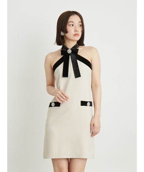 [L.B CANDY STOCK]ビジュー付きリボンミニワンピース CANDY STOCK 予めご了承ください