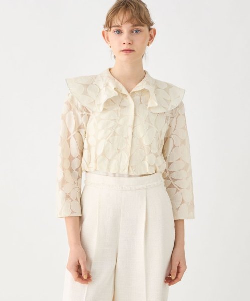 リーフチュールレース フレアカラーショートブルゾン 