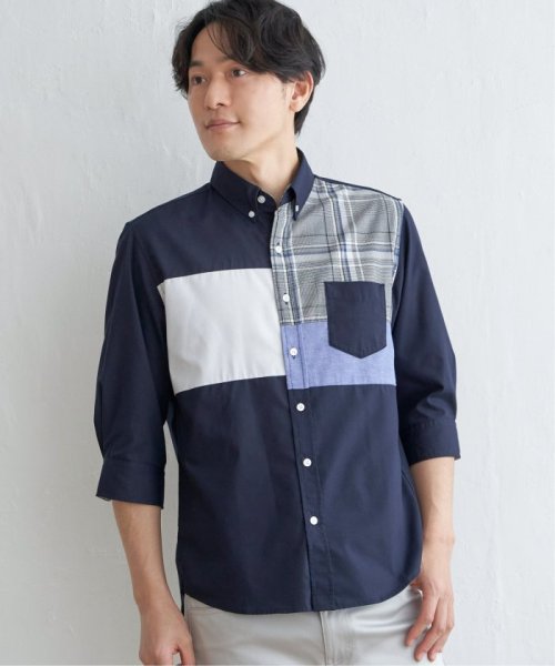 ikka(イッカ)/7分袖ブロックス切り替えシャツ/img01