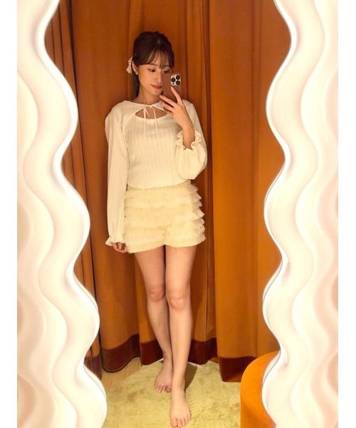 【SNIDEL HOME × 新木優子】シャーリングウエストチュールショートパンツ