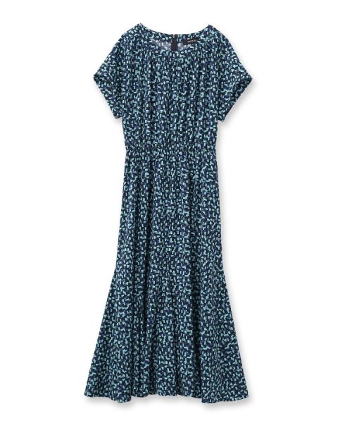 【半袖ワンピ／ミモレ丈】幾何学柄　美シルエットワンピース 