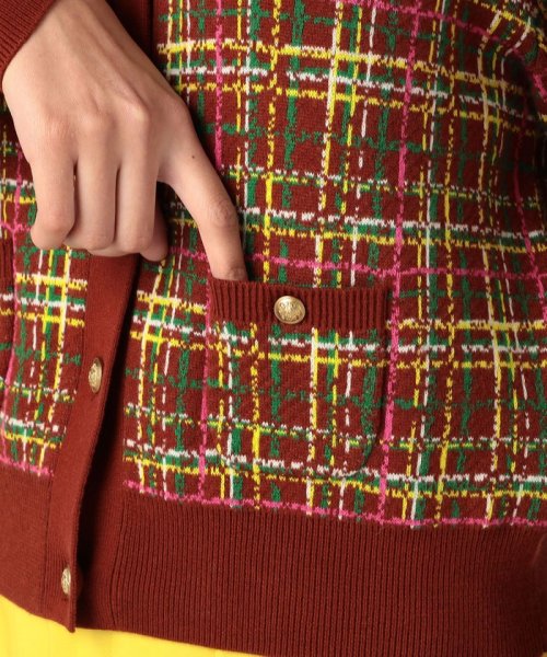 CABaN コットンカシミヤチェックジャカード カーディガン 