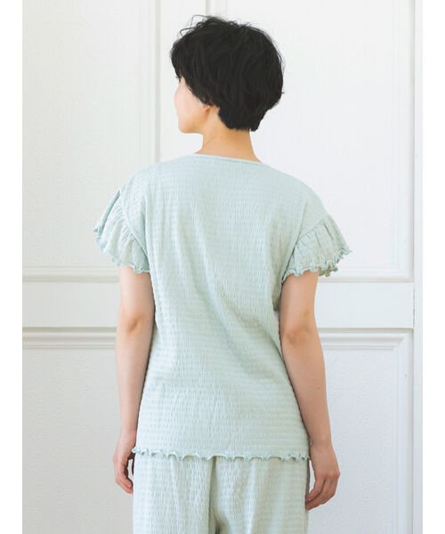 Et grenier by Samansa Mos2(エ　グルニエ　バイ　サマンサ　モスモス)/シャーリングボーダーインナーカップ付き刺繍ルームTシャツ/img08