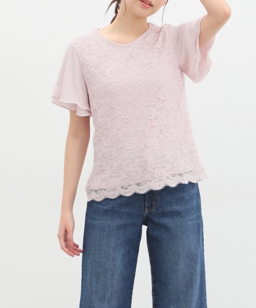 Honeys(ハニーズ)/半袖前身頃レースＴ トップス Tシャツ カットソー レディース 白 大人可愛い /img06