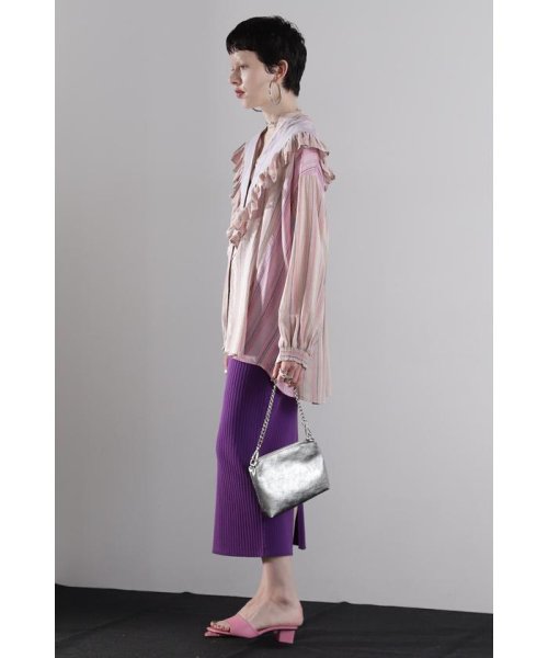 マルチカラーストライプ パネルフリルシャツ 