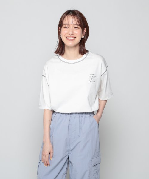 Honeys(ハニーズ)/配色ステッチゆるロゴＴ トップス Tシャツ カットソー 半袖 ロゴ オーバーサイズ /img02