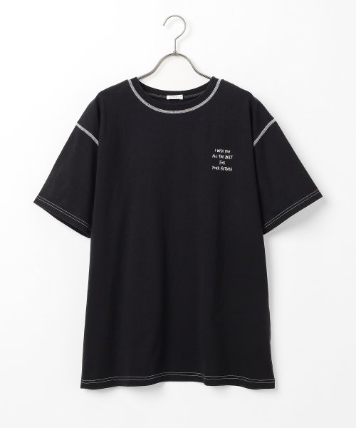 Honeys(ハニーズ)/配色ステッチゆるロゴＴ トップス Tシャツ カットソー 半袖 ロゴ オーバーサイズ /img13