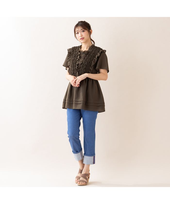 [パール♪]Anplegant シャーリングブラウス/ネイビー シャーリングパールBL|ems excite | RETRO GIRL ONLINE STORE
